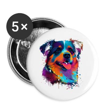 Süsser bunter Hund - Buttons groß 56 mm (5er Pack) - Weiß - Vorne