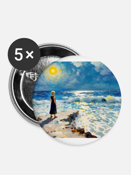 Sonnenpfad am Meeresrand - Buttons groß 56 mm (5er Pack) - Weiß