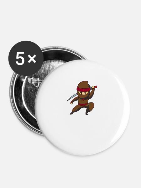 Ninja Ninjajunge Ninjafighter - Buttons groß 56 mm (5er Pack) - Weiß