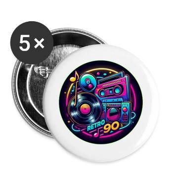 Retro 90s Logo - Buttons groß 56 mm (5er Pack) - Weiß - Vorne