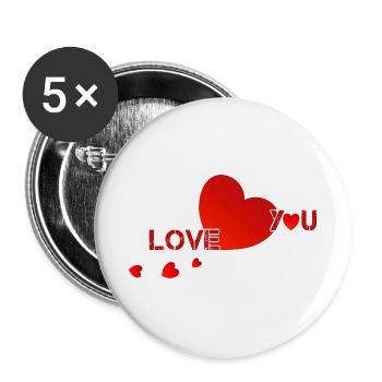 love you I love you red hearts - Buttons groß 56 mm (5er Pack) - Weiß - Vorne