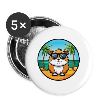 Cochon d’Inde Drôle Dessin Animé Plage Été Lunettes de soleil - Lot de 5 grands badges (56 mm) - blanc - Devant