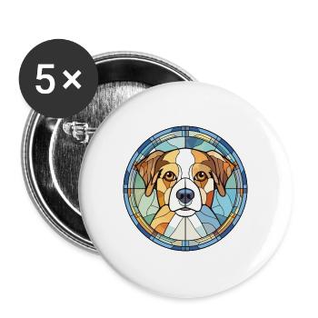 Hokkaido Ken Hunderasse Aquarell Illustration - Buttons groß 56 mm (5er Pack) - Weiß - Vorne