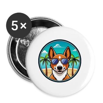 Basenji Hunderasse Cartoon Sonnenbrille Strand - Buttons groß 56 mm (5er Pack) - Weiß - Vorne