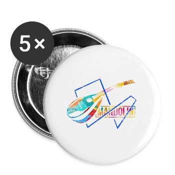 Klassische Mandoline Zupfmusik - Buttons groß 56 mm (5er Pack) - Weiß - Vorne