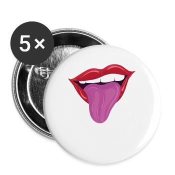 Rausgestreckte Zunge - Freche rote Lippen - Buttons groß 56 mm (5er Pack) - Weiß - Vorne