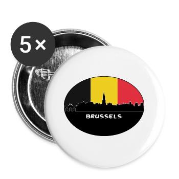Brüssel-Belgien-Flaggen-Skyline-Schattenbild-Reise - Buttons groß 56 mm (5er Pack) - Weiß - Vorne