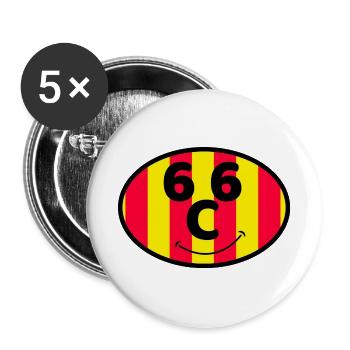 Katalanische Flagge 66 lächelnd rot und gelb - Buttons groß 56 mm (5er Pack) - Weiß - Vorne