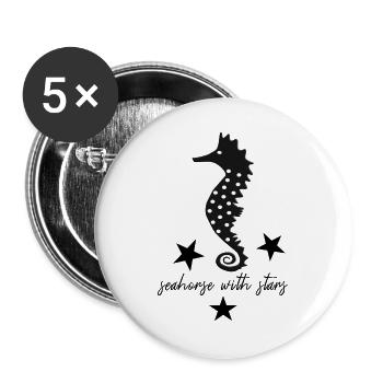 schwarzes Seepferd schwarzes Seepferdchen - Buttons groß 56 mm (5er Pack) - Weiß - Vorne