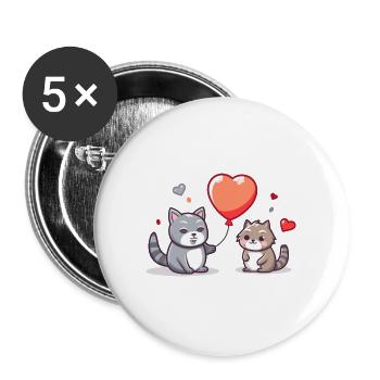Katze und Hund Kawaii Cartoon spielen mit Luftballons - Buttons groß 56 mm (5er Pack) - Weiß - Vorne