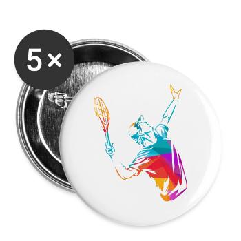 Kraftvoller Tennisaufschlag Rasenplatz - Buttons groß 56 mm (5er Pack) - Weiß - Vorne