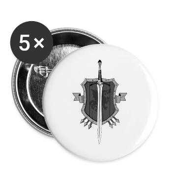 Schwert Schild Emblem - Buttons groß 56 mm (5er Pack) - Weiß - Vorne
