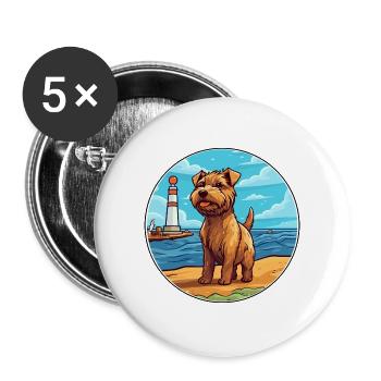 Norfolk Terrier Hund Rasse Cartoon Kawaii Clipart - Buttons groß 56 mm (5er Pack) - Weiß - Vorne