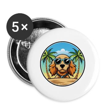 Norfolk Spaniel Hunderasse Cartoon Sonnenbrille Strand - Buttons groß 56 mm (5er Pack) - Weiß - Vorne
