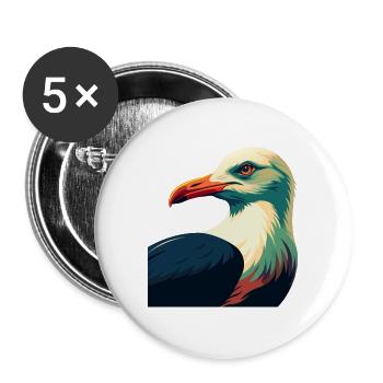 Möwe Zeichentrickfigur Buntes Haustier Tier - Buttons groß 56 mm (5er Pack) - Weiß - Vorne