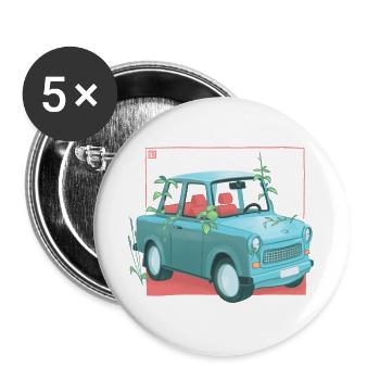 Trabi mit Pflanzen - Buttons groß 56 mm (5er Pack) - Weiß - Vorne