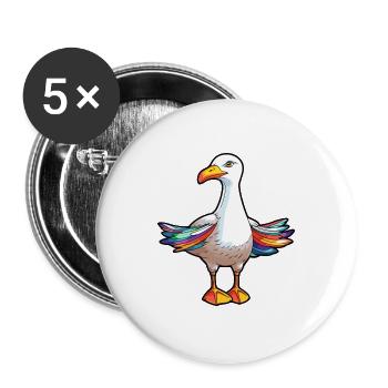 Möwe buntes Aquarell Cartoon Kawaii Tier - Buttons groß 56 mm (5er Pack) - Weiß - Vorne