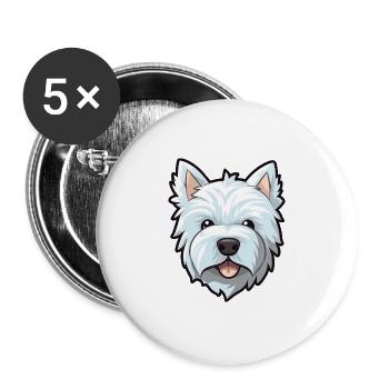 Westie Hunderasse Karikatur Kawaii Illustration - Buttons groß 56 mm (5er Pack) - Weiß - Vorne