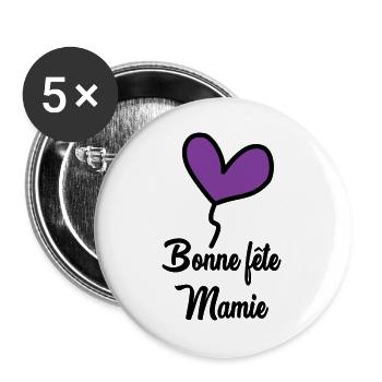 MAMIE. GRAND-MERE. FÊTE DES MÈRES - Lot de 5 grands badges (56 mm) - blanc - Devant