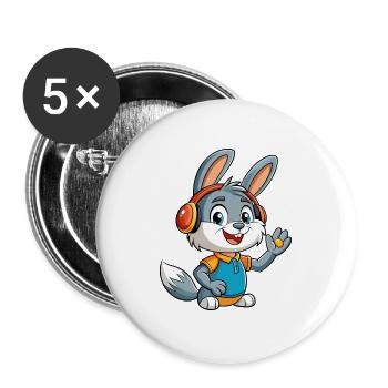 Kaninchen Lustige Cartoon Figur Kopfhörer Musik - Buttons groß 56 mm (5er Pack) - Weiß - Vorne