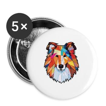 Raue Collie-Hunderasse Aquarell-Illustration - Buttons groß 56 mm (5er Pack) - Weiß - Vorne