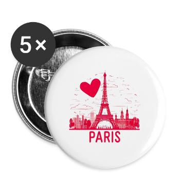Coeur sur Tour Eiffel Paris Rose - Lot de 5 grands badges (56 mm) - blanc - Devant