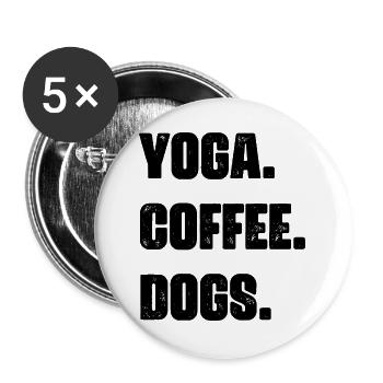 Yoga Kaffee Hunde - Buttons groß 56 mm (5er Pack) - Weiß - Vorne