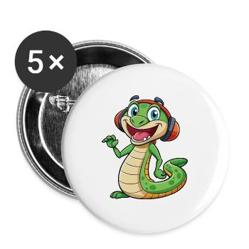Schlange Lustige Zeichentrickfigur Kopfhörer Musik - Buttons groß 56 mm (5er Pack) - Weiß - Vorne