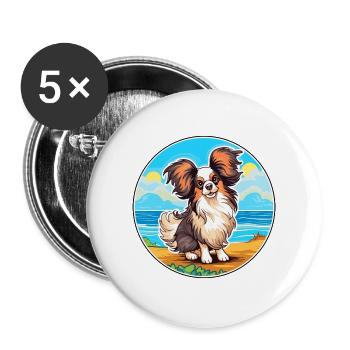Papillon Hund Rasse Cartoon Kawaii Clipart Hund Haustier - Buttons groß 56 mm (5er Pack) - Weiß - Vorne