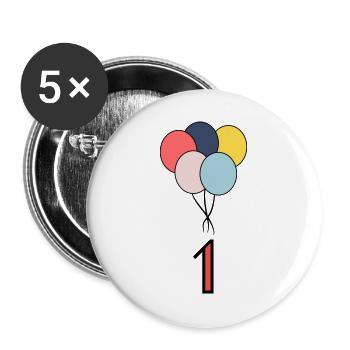 1. 1 JAHR. 1. JAHRESTAG. 1 JAHR GEBURTSTAG - Buttons groß 56 mm (5er Pack) - Weiß - Vorne