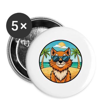 Ingwer Langhaar Katze Rasse Cartoon Sonnenbrille Strand - Buttons groß 56 mm (5er Pack) - Weiß - Vorne