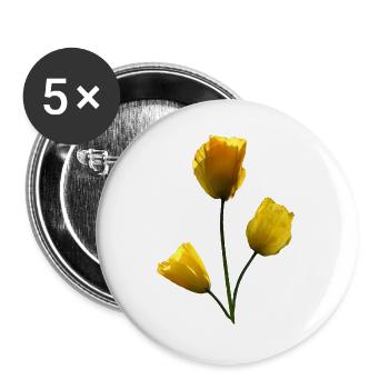 Mohn gelbe Mohnblumen - Buttons groß 56 mm (5er Pack) - Weiß - Vorne