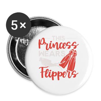Diese Prinzessin trägt Flossen Tauchen Tauchen Tau - Buttons groß 56 mm (5er Pack) - Weiß - Vorne