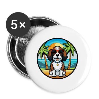 English Springer Spaniel Hunderasse Cartoon Beach - Buttons groß 56 mm (5er Pack) - Weiß - Vorne