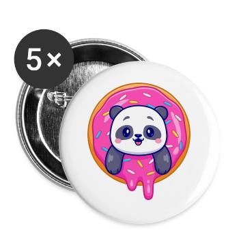 Süßes Pandababy und ein süßer Dounat - Buttons groß 56 mm (5er Pack) - Weiß - Vorne