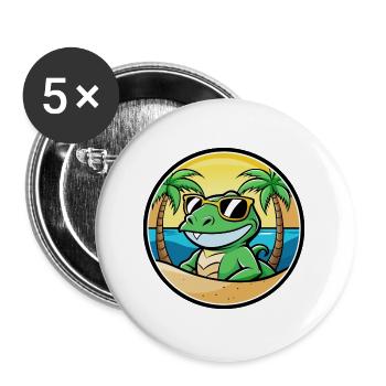 Lézard Drôle Dessin Animé Plage D’été Lunettes De Soleil Cool - Lot de 5 grands badges (56 mm) - blanc - Devant