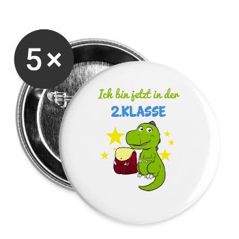 Ich Bin Jetzt In Der 2.Klasse Zweitklässler Dino - Buttons groß 56 mm (5er Pack) - Weiß - Vorne