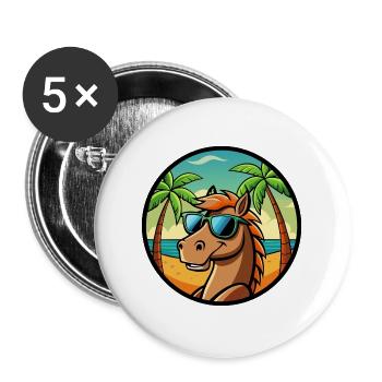 Cheval Drôle Dessin Animé Plage D’été Lunettes De Soleil Cool - Lot de 5 grands badges (56 mm) - blanc - Devant