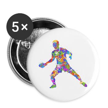 Tischtennis bunt Ping Pong Tischtennisspieler - Buttons groß 56 mm (5er Pack) - Weiß - Vorne