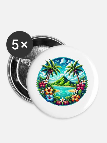 Caribbean Island Logo - Buttons large 2.2''/56 mm (5-pack) - white