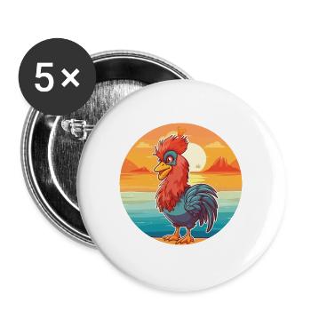 Hahn Lustige Karikatur Kawaii Strand Illustration - Buttons groß 56 mm (5er Pack) - Weiß - Vorne