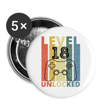 Level 18 Freigeschaltet Lustiger Gamer Geburtstag Achtzehn - Buttons groß 56 mm (5er Pack) - Weiß - Vorne