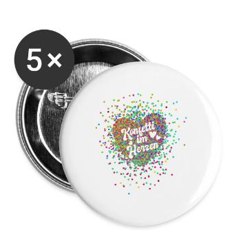 Karneval - Konfetti im Herzen - Fasnacht - Party - Buttons groß 56 mm (5er Pack) - Weiß - Vorne