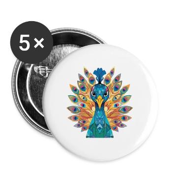 Pfauenbunte Aquarell-Tierillustration - Buttons groß 56 mm (5er Pack) - Weiß - Vorne