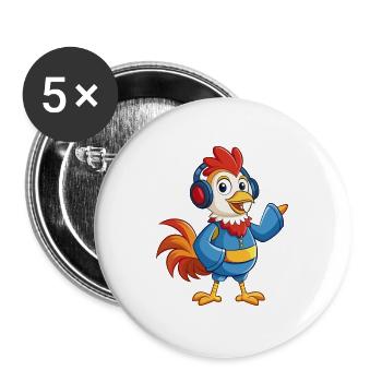 Coq Drôle Dessin Animé Personnage Casque Musique - Lot de 5 grands badges (56 mm) - blanc - Devant