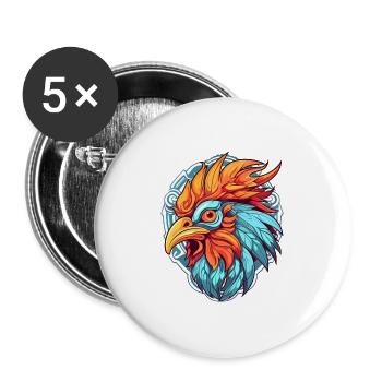 Hahn Buntes Aquarell Cartoon Kawaii Tier - Buttons groß 56 mm (5er Pack) - Weiß - Vorne