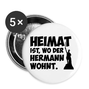Heimat ist, wo der Hermann wohnt. - Buttons groß 56 mm (5er Pack) - Weiß - Vorne
