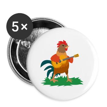 Rockiges Federvieh Gitarrensolo - Buttons groß 56 mm (5er Pack) - Weiß - Vorne