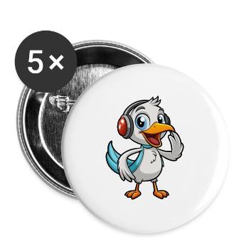 Pelican Funny Cartoon Character Musique de casque - Lot de 5 grands badges (56 mm) - blanc - Devant