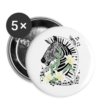 Klavier Zebra Piano Lilien Musik Keyboard Flügel - Buttons groß 56 mm (5er Pack) - Weiß - Vorne